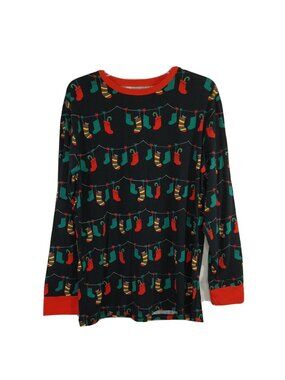 PajamaGram Pajama Top Men Size S Black Red Christmas Stocking Long Sleeve